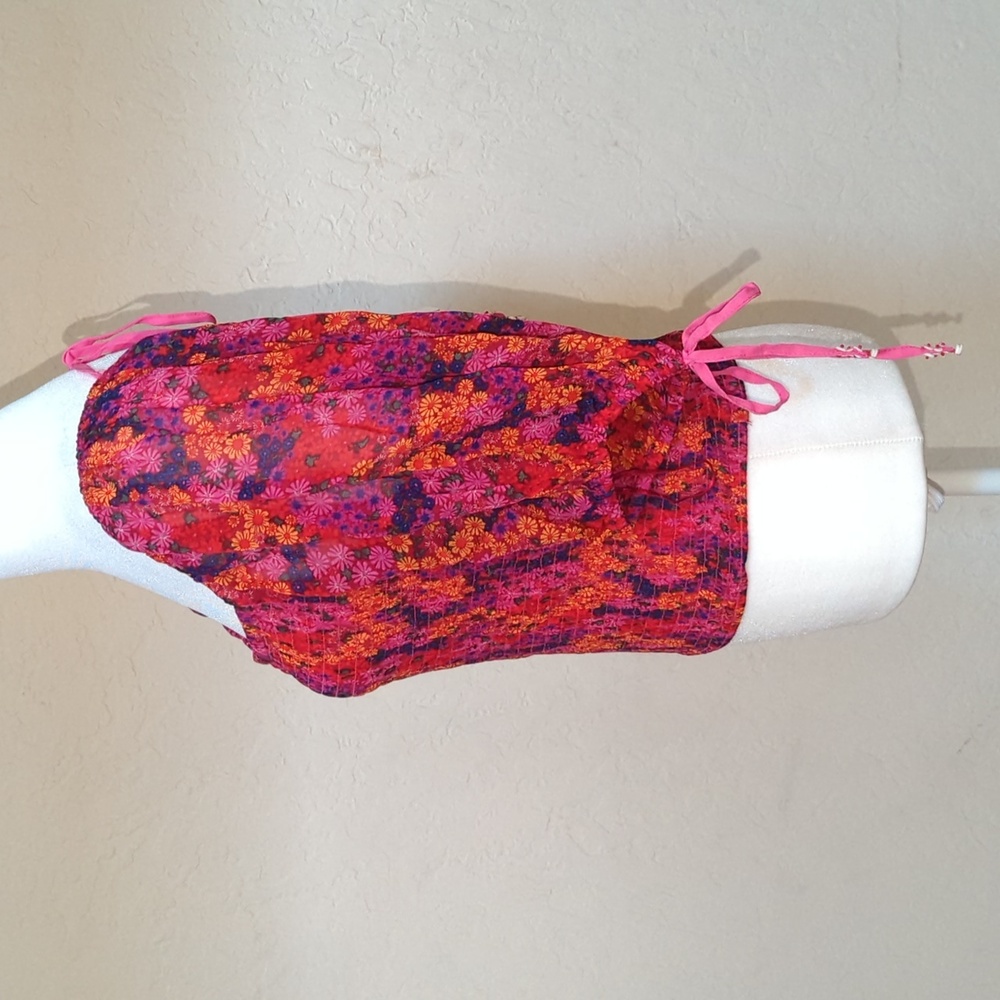 Free People Back on Top Smocked Hot Pink Combo Crop Top Size Medium - Picture 6 of 10
